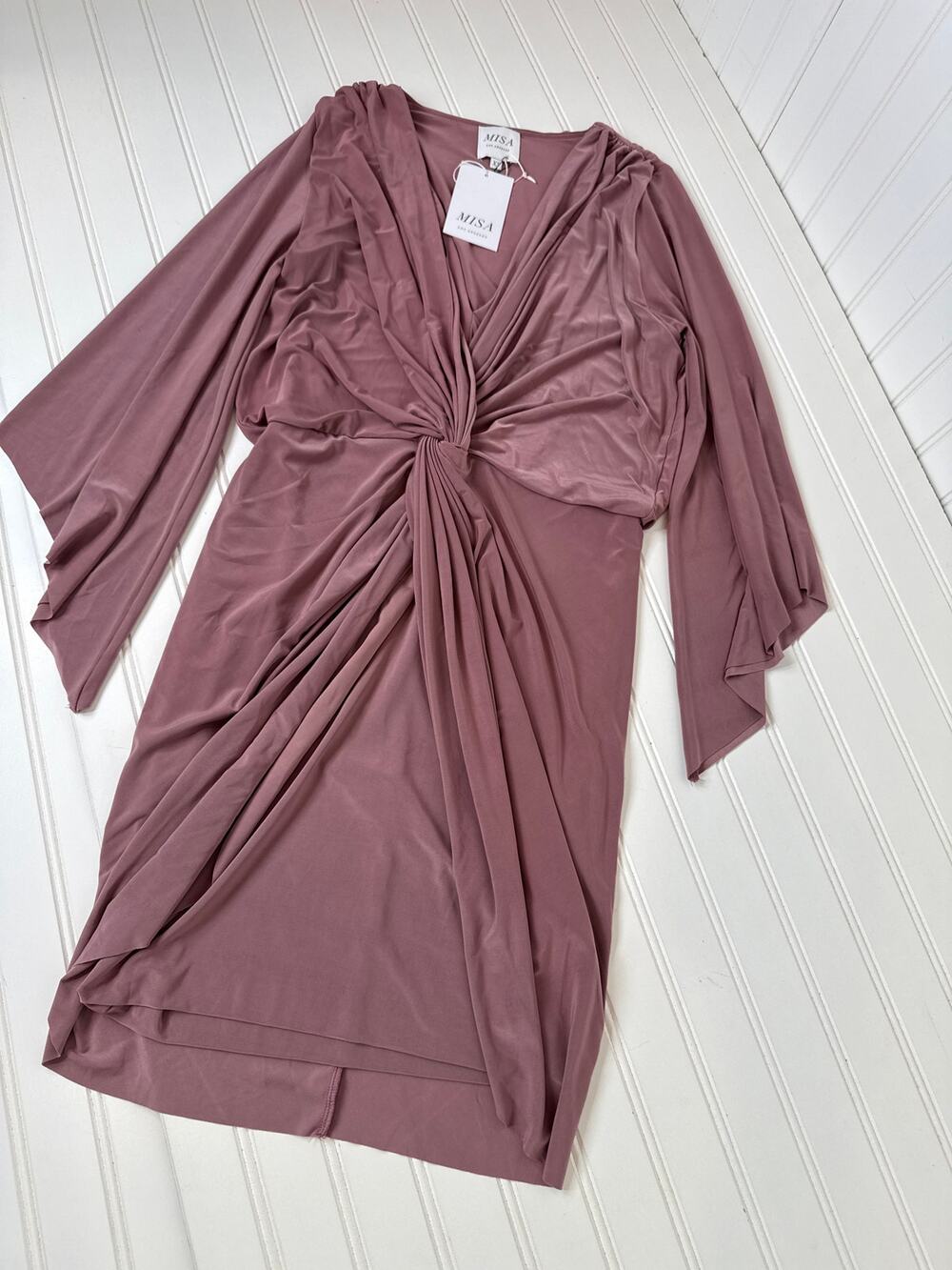 NWT MISA Los Angeles Teget Draped Mini Cocktail Dress Mauve Wedding Size XS